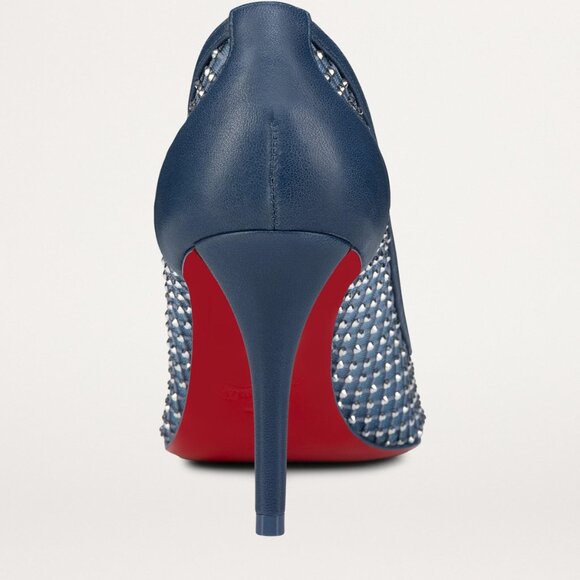 SOLD NEW Christian Louboutin Apostropha 80 mm Pumps, Navy Blue Mesh Strass - Picture 3 of 8